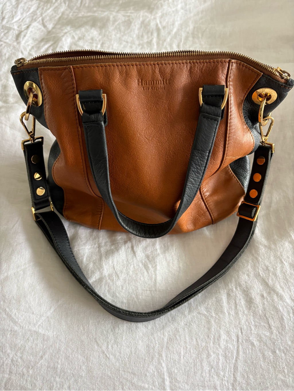 Hammitt Two-Tone Brown & Black Leather Shoulder Bag With Gold Hardware